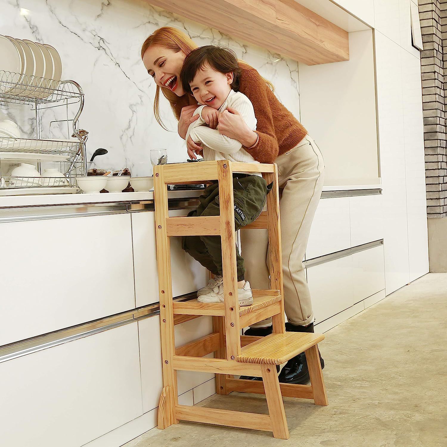 Toddler Learning Tower - Regulowana wysokość drabinki-szczotkarska, stołek dla dzieci,