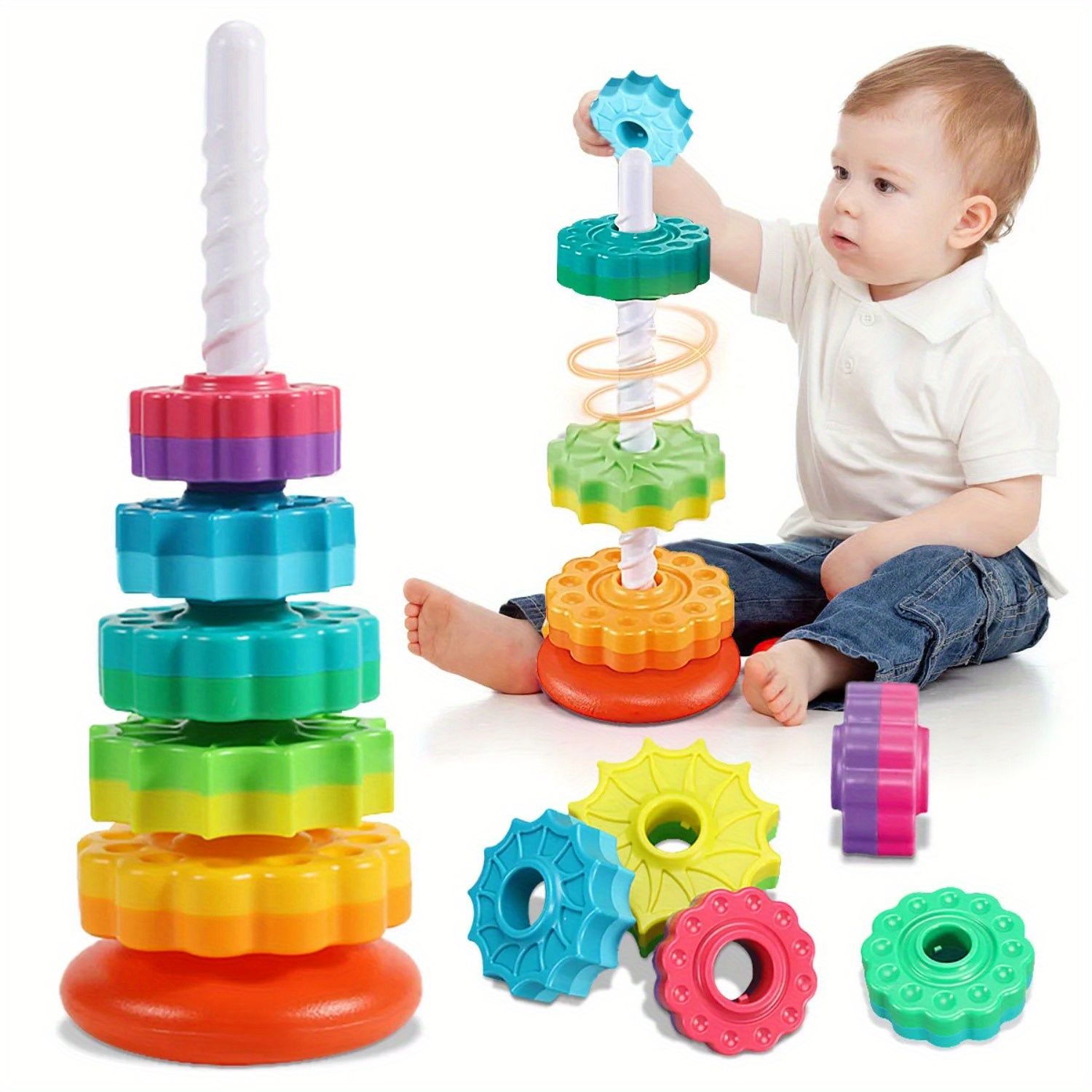 Toddler Learning Tower - Obrotowa Wieża Tęczowa do Układania i