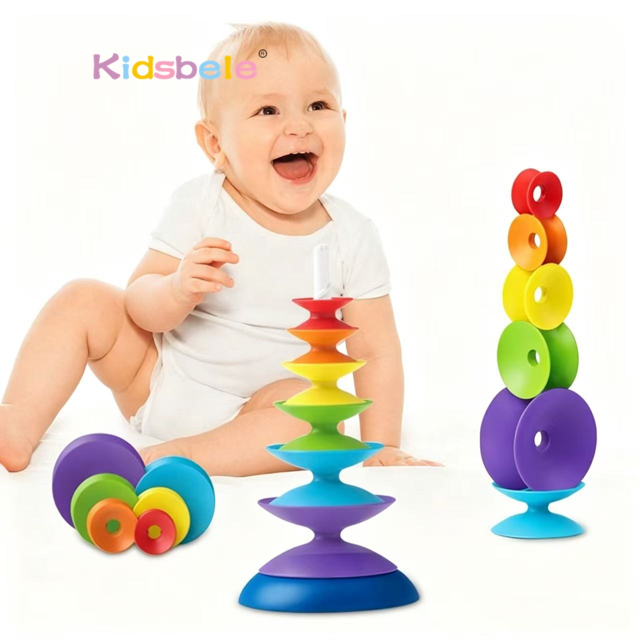 Toddler Learning Tower - Tęczowa obrotowa zabawka do układania dla